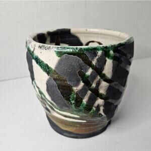 Raku Hand Thrown Coiled Pottery Vase signed JH  5"  1996 Western Style SEE